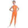 Kids Girls Sheer Mesh Dance Jumpsuit Mock Neck Patchwork Sleeveless Cutout Back Bodysuit for Figure Skating Gymnastics