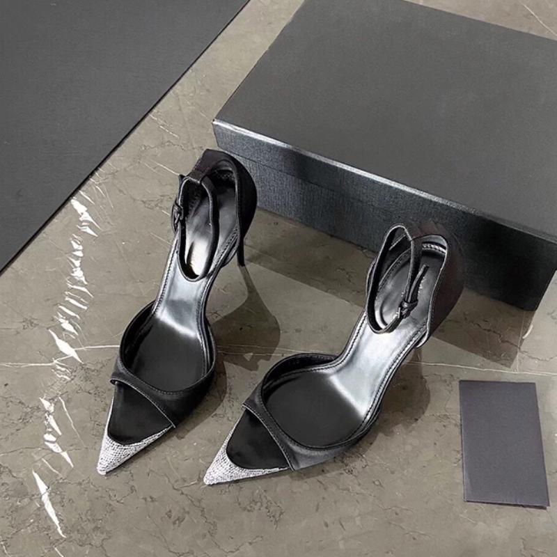 Fashion Sexy Pointy Stiletto Sandals Women'S New Rhinrhinous Hollow Sexy Open Toe Satin High Heels Women