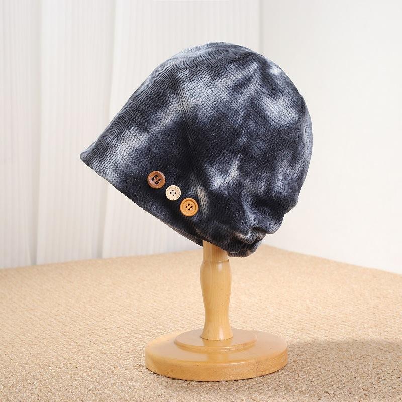 Button retro pile hat women's wasteland wind niche daily cold hat big head circumference advanced feeling bag head hat tide