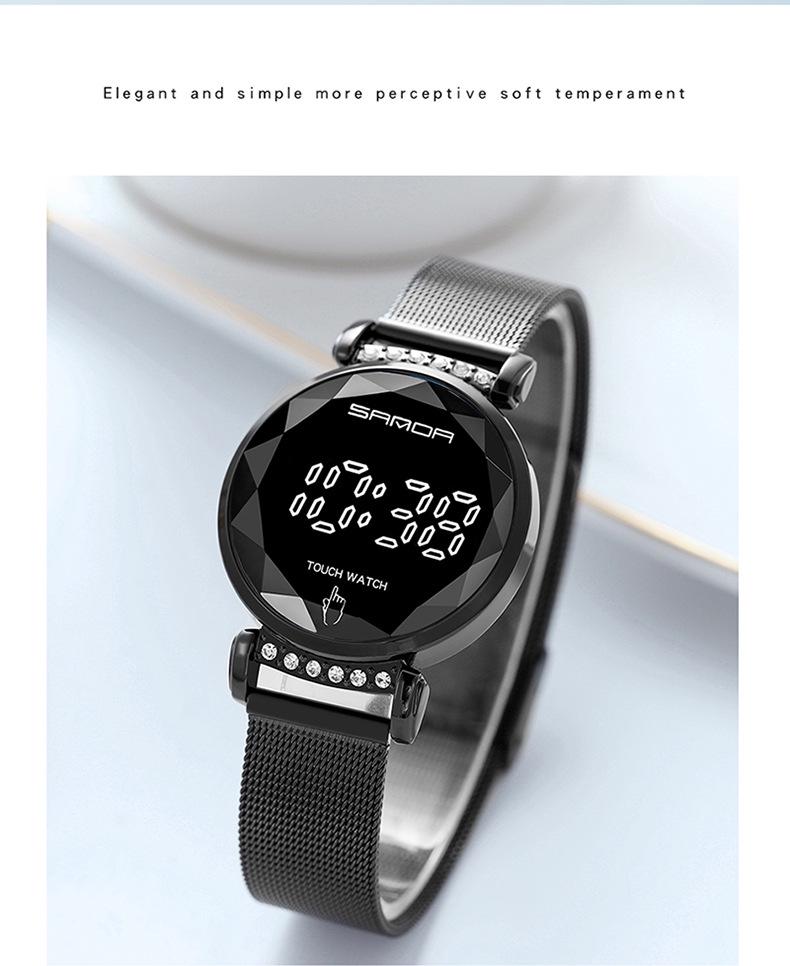 Sanda LED Touch Screen Ladies Mesh Band Watch 8007