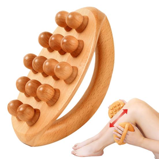 Wooden Massage Tools with Handle 14 Beads Wooden Massage Roller for Body Shaping Lymphatic Drainage Cellulite Massage Gua Sha Therapy Massager