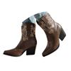 Chunky Heel Pointed Toe Women's Cowboy Boots Fashionable Casual Embroidered Retro Side Wide Calf Knee High Boots for Women Tan