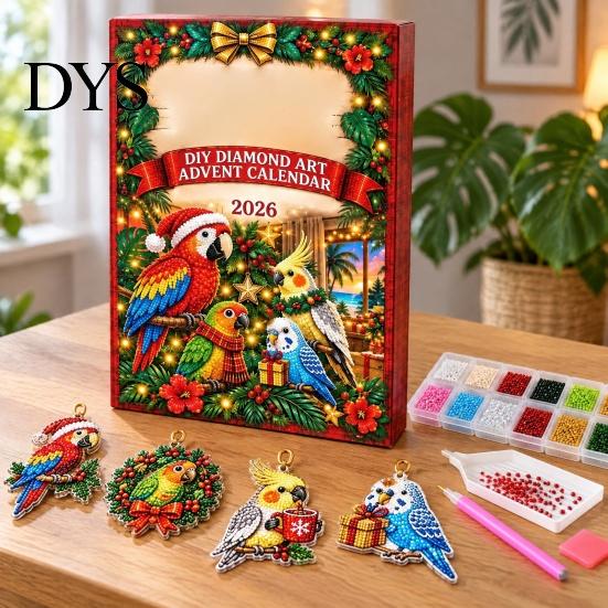 Праздничное рукоделие для всей семьи DIY Алмазное искусство Календарь ожидания 2026, Сделайте 24 подвесных украшения для рождественской елки из искусственных бриллиантов в виде животных