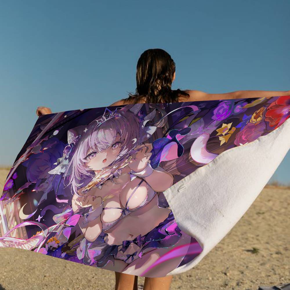 N-Nekomata Okayu Cartoon Microfiber Blanket Quick Drying Beach Towels Oversized Printing Super Absorbent Pool Towel Blanket