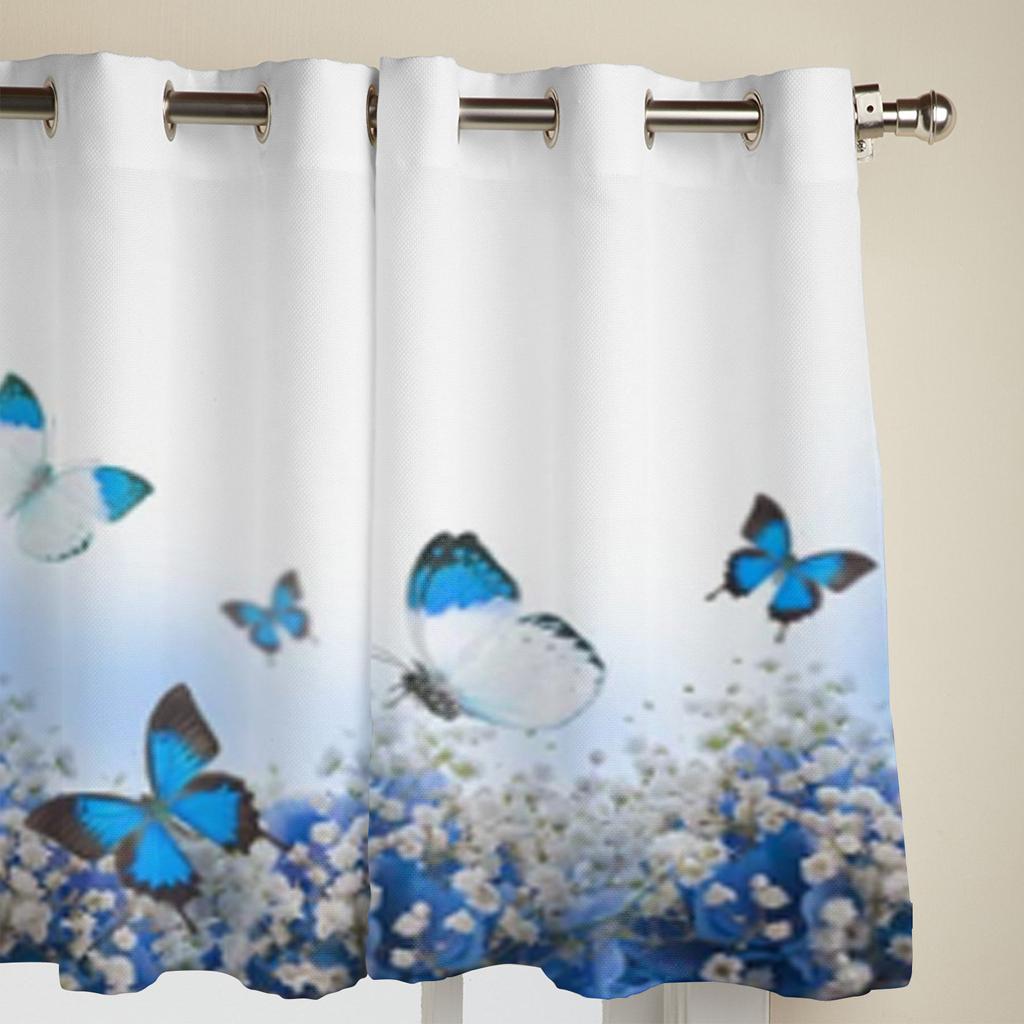 Blå Hortensia Och Fjärilar Fönstergardiner För Vardagsrum Kök Moderna Gardiner Heminredning Persienner Draperier