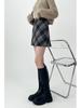 Plus Size Woolen Plaid High Waist A-Line Midi Skirt for Fall/Spring