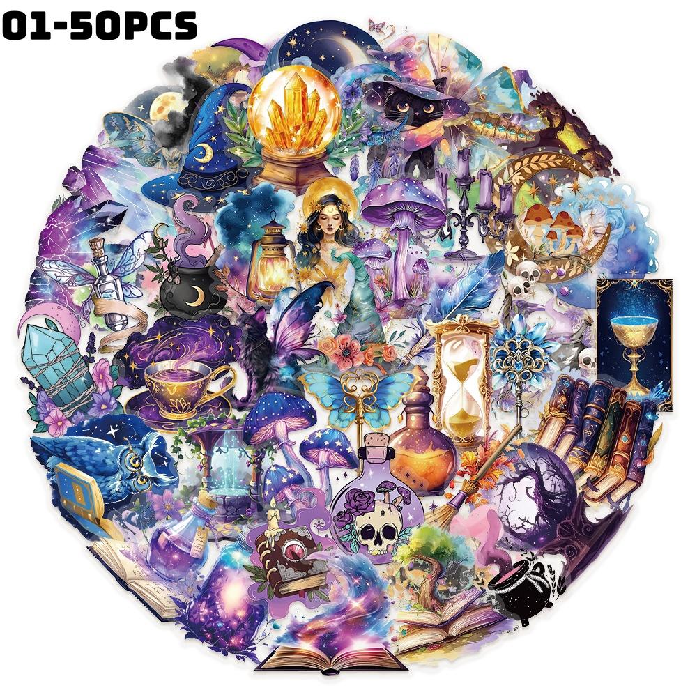 50Pcs/Set Purple Magic Planet PET Clear Stickers Waterproof DIY Fashion Decals Journal Stickers (2 Styles)