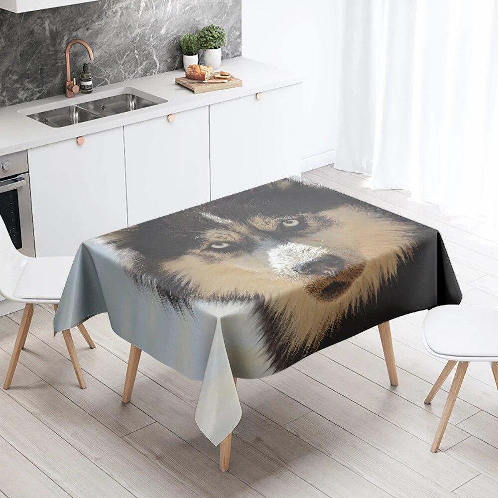 Cute Puppy Tablecloth Camping Party  Anti-Stain Waterproof Rectangular Kitchen Table Home Decor