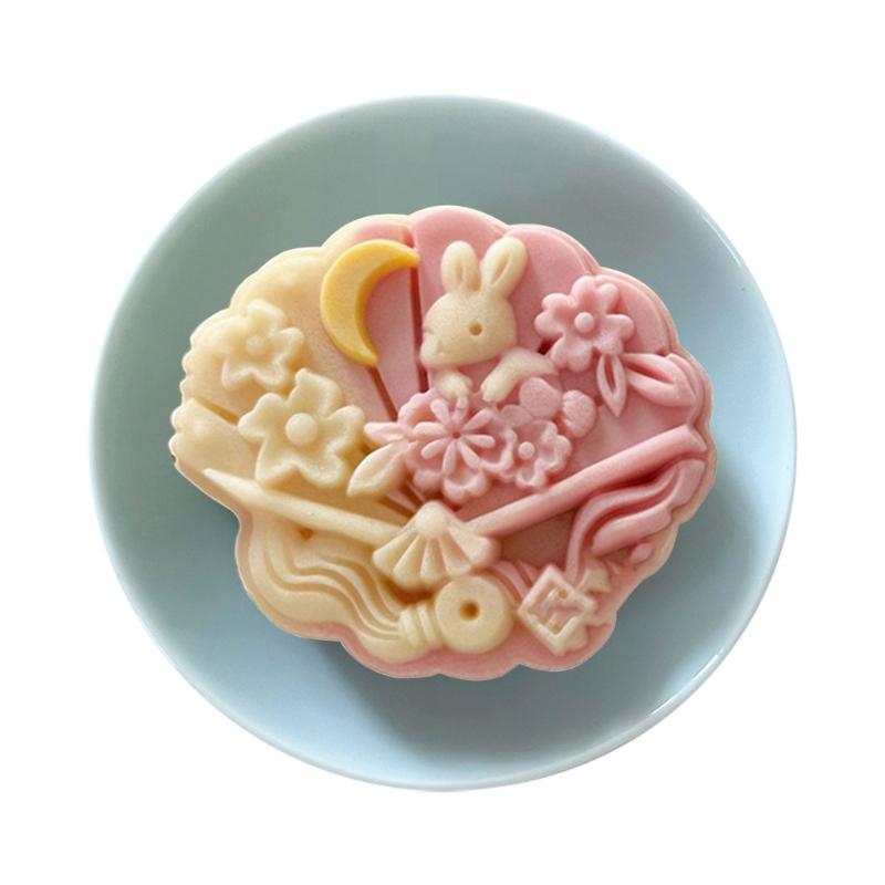 Rabbit Fan Moon Cake Press Molds Cookie Stamp Chinese MidAutumn Moon Cake Maker Decorating Tool for Making Cookie
