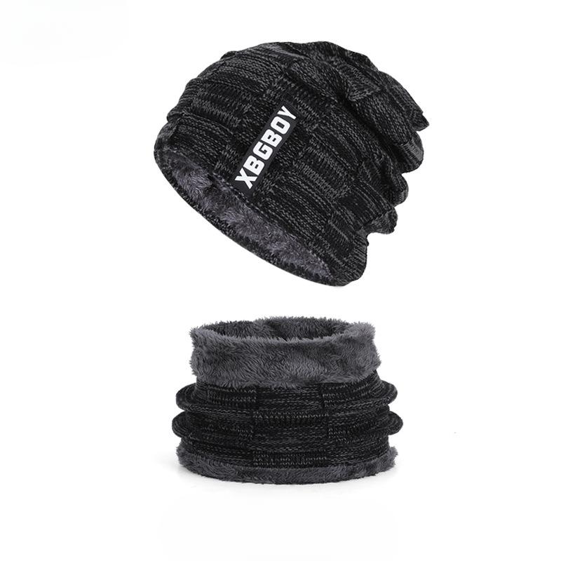 Winter Hat, Pullover Hat, Scarf Set, Fleece and Thickened Woolen Hat for Men