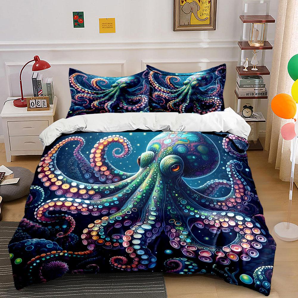 Colorful octopus underwater scene. Print Bedding