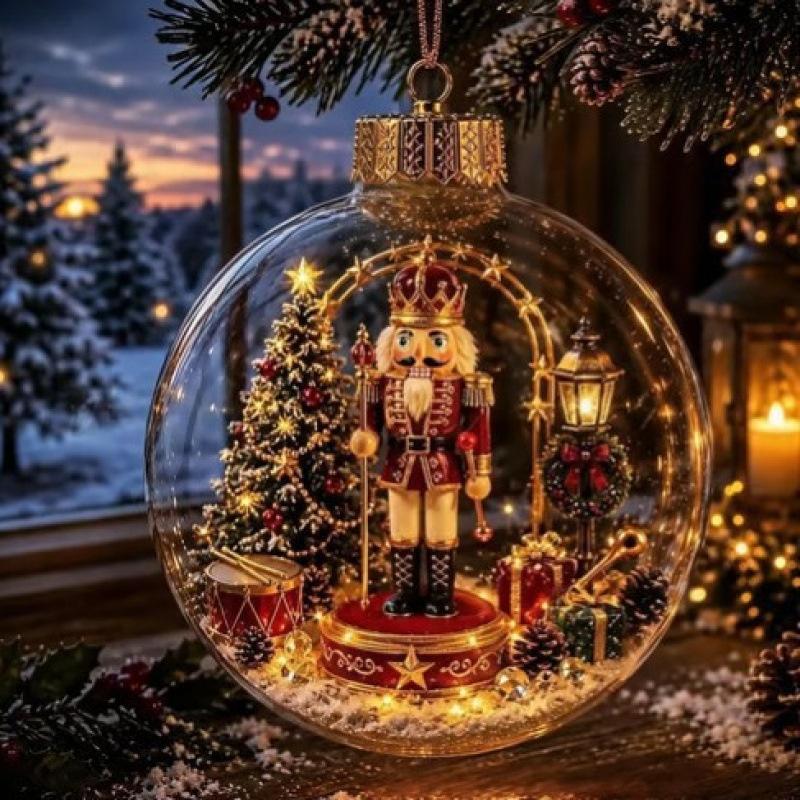 10cm Glowing Christmas Ball Clear Sphere Ornament Luminous Santa Tree Pendant Holiday Decor for Home Xmas Window Gif