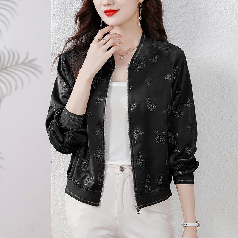 Winter Zipper Short Jacket Women's Long-sleeved Printed Top Mother Jacket Cardigan Baseball Uniform