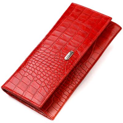 Original Women's Wallet Made of Genuine Textured Leather with Crocodile Embossing CANPELLINI 21827 Red