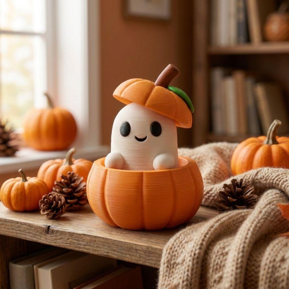 Cartoon Cute Pumpkin Ghost Figurine Funny Pumpkin Ghost Sculpture Window Display