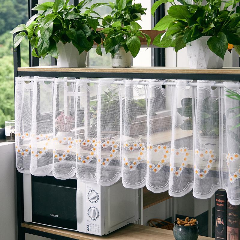 Double Layer High-End Embroidered Kitchen Cabinet Blackout Café Curtain