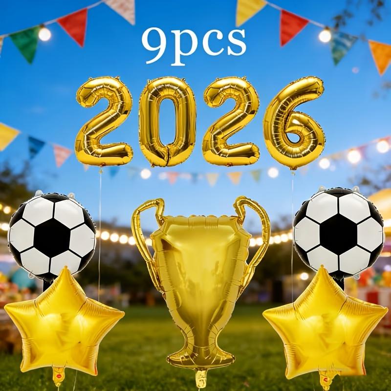 9pcs 16 Inch Golden 2026 Football Trophy Foil Balloon Set Soccer-Themed Birthday Parties Sports Event Decorations Photo Props