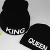 2pcs Black Unisex Knitted Hat With 'queen' And 'king' Embroidery, Ear Protection, Winter Street
