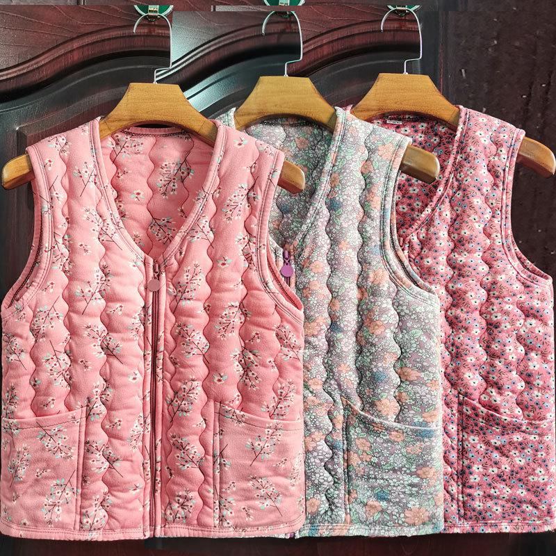 

Одежда для женщин среднего возраста, новая осенне-зимняя одежда, жилет для мамы, бабушкин бархатный жилет с цветочным принтом, осенне-зимний жилет, утолщенный теплый жилет-куртка 3XL [Recommendation 110--125]