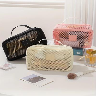 Large Capacity Transparent Mesh Cosmetic Bag, Multi-Functional Makeup Organizer Pouch with Zipper, Portable Toiletry Storage