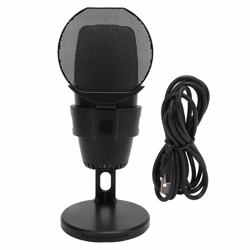 Gaming Microphone Quick Mute Function Pop Filter Colorful Light USB Condenser Mic Black