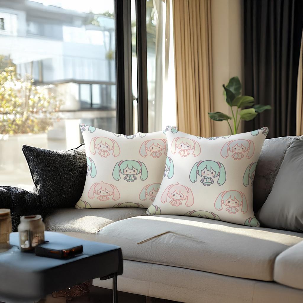 Chibi Hatsune Miku Anime Throw Pillow, Digital Print Decorative Cushion Accent Pillow, Includes Pillow Core For Sofa Bedroom Car