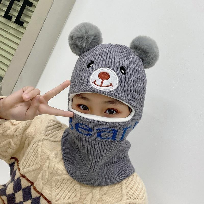 Children's Hats, Masks, Scarves, Integrated Boys and Girls Cotton Hats, Winter Piled Thickened Warm Wool Hats, Knitted Hats