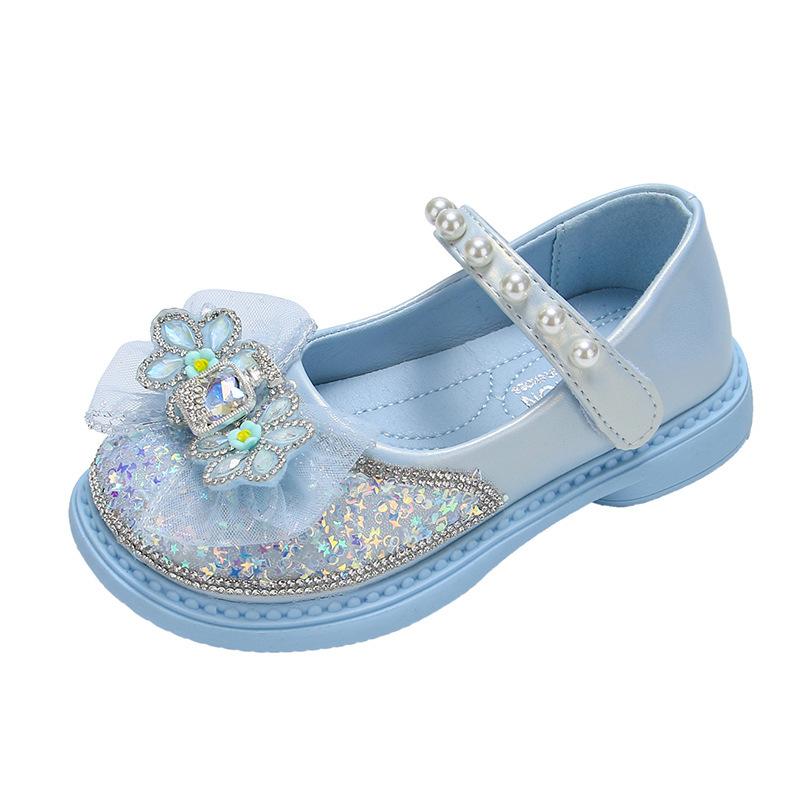 Girls Leather Shoes Children's Princess Crystal Shoes 2025 Spring and Autumn New Casual Single Shoes Rhinestone Soft Sole Girls Performance Shoes