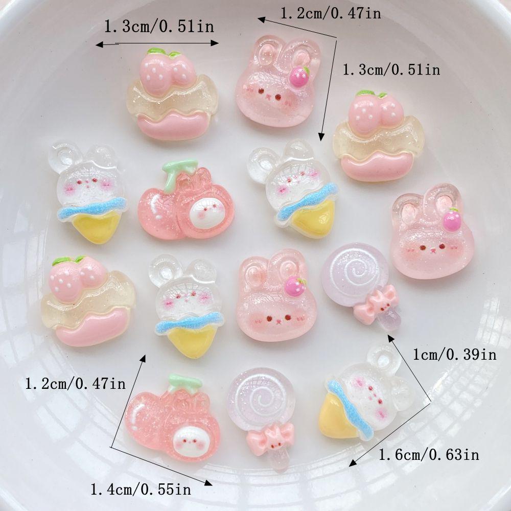 20Pcs New Cute Resin Cartoon Rabbits, Ice Cream, Lollipops  Flat Back Ornament Jewelry Making Manicure Hairwear