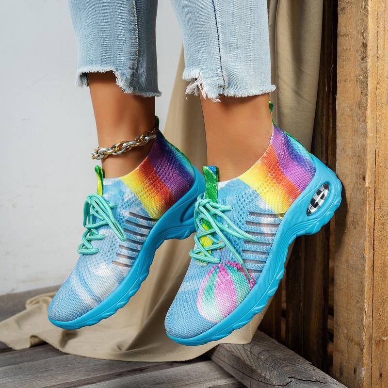 Fashion 2025 Lace-up Women's Vulcanize Shoes Plus Size Sock Shoes Breathable Mesh Knit Ligh Tweight Comfortable Neakers Casual Sneakers