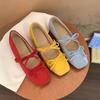 Inner Height Increase Square Head Bow Shallow Mouth Single Shoes Female Skirt Fairy Ballet Style Soft Flat Mary Jane Shoes