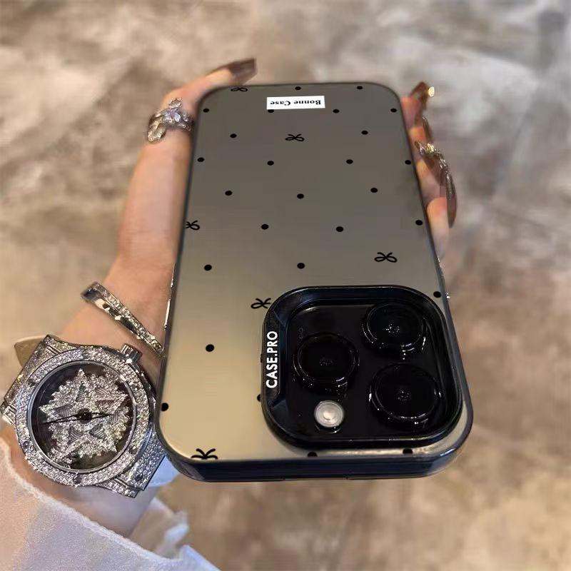 Black Dot Bow Label Phone Case For iPhone 17 16 Pro Max 15 14 13 12 11 XS X XR 7 8 Plus 16E 17 Air Shockproof Bumper Cases Cover
