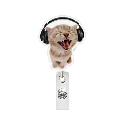 1Pc Funny Cat Dog Meme Acrylic Badge Holder Retractable Easy Pull Badge Reel Lanyard for ID Card Holder Name Tag Key Nurse Accessory