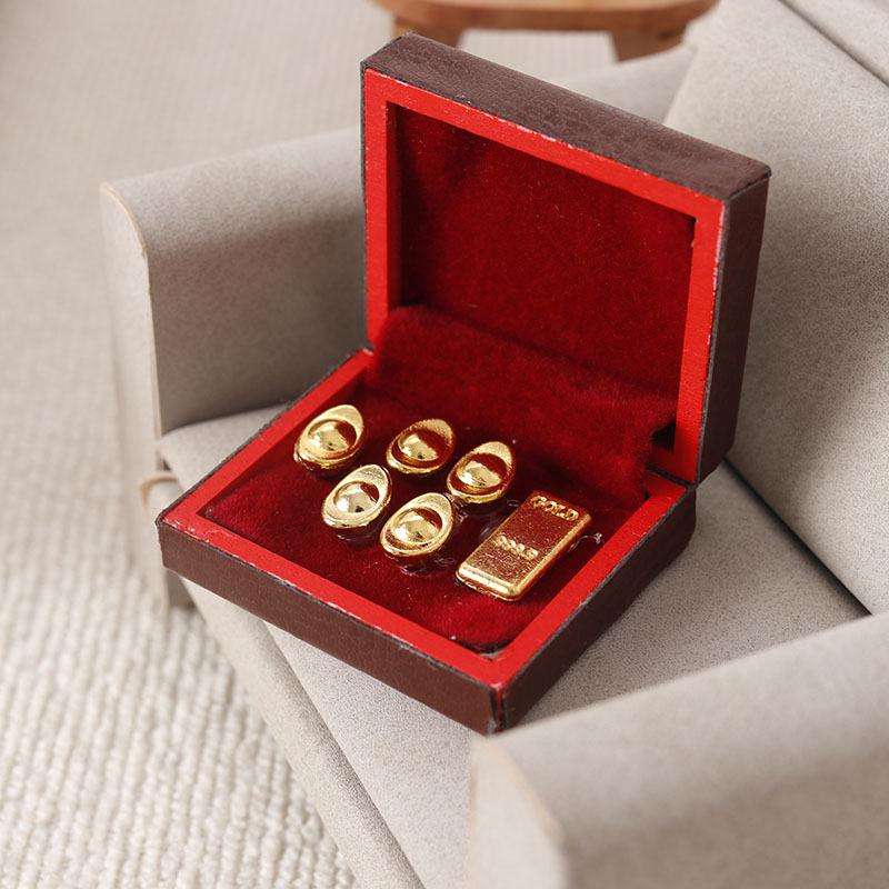 1 Set Vintage Jewelry Case 1:12 Dollhouse Miniature Accessories Mini Wooden Jewelry Box Model Toys For Doll House Decoration