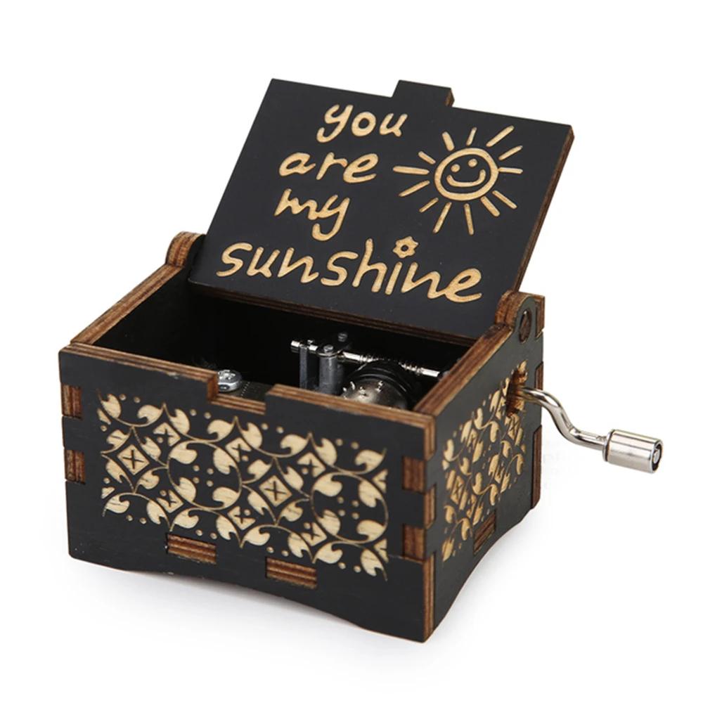 New You Are My Sunshine Music Box Color Printing Wooden Hand Crank Musical Box Birthday Present Valentine's Day Christmas Gift