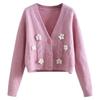 Handmade Chunky Knit Flower Cardigan for Women - Early Autumn Korean Style