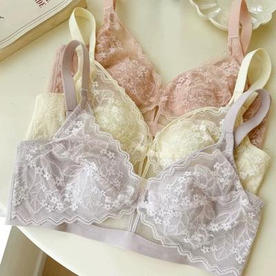 Women French Lace Wireless Thin Cup Bra For Large Chest Minimizer Comfortable Lingerie