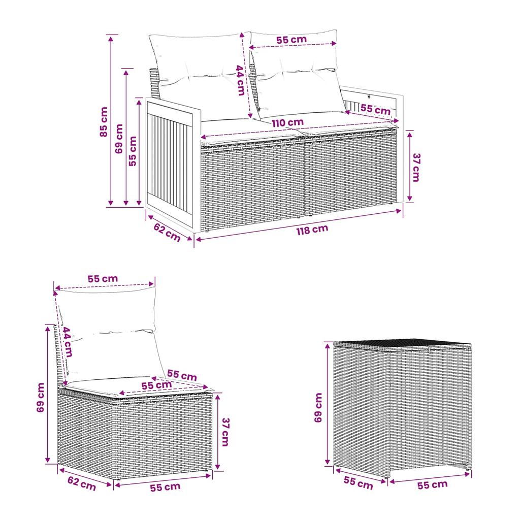 Sofa Set 5 Pieces Beige and Cream White Poly Rattan and Steel