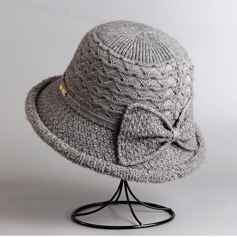 Stylish Korean Women's Hat Autumn Winter Bucket Hat, Casual Knitted Warm Bowknot Beanie