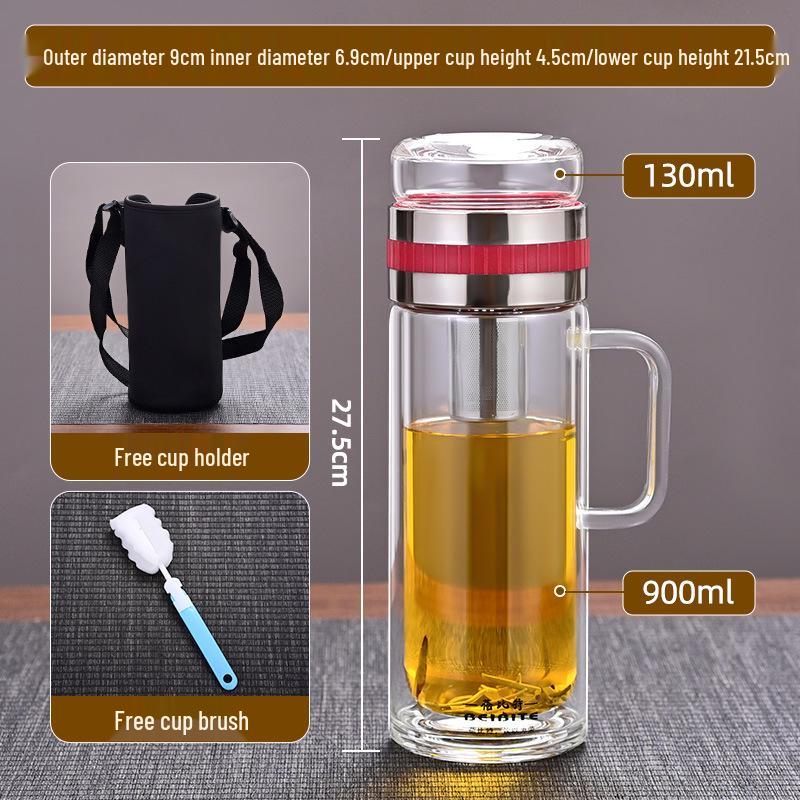 High Temperature Resistant Large Capacity Glass Tea Cup with Infuser, Double-Walled, Heat Insulated, and Portable Borosilicate Glass.