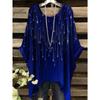Tessuto Estivo Imitazione Denim Stampa Tie-Dye Orlo Irregolare Girocollo Manica Corta da Donna Abbigliamento Casual da Esterno da Donna