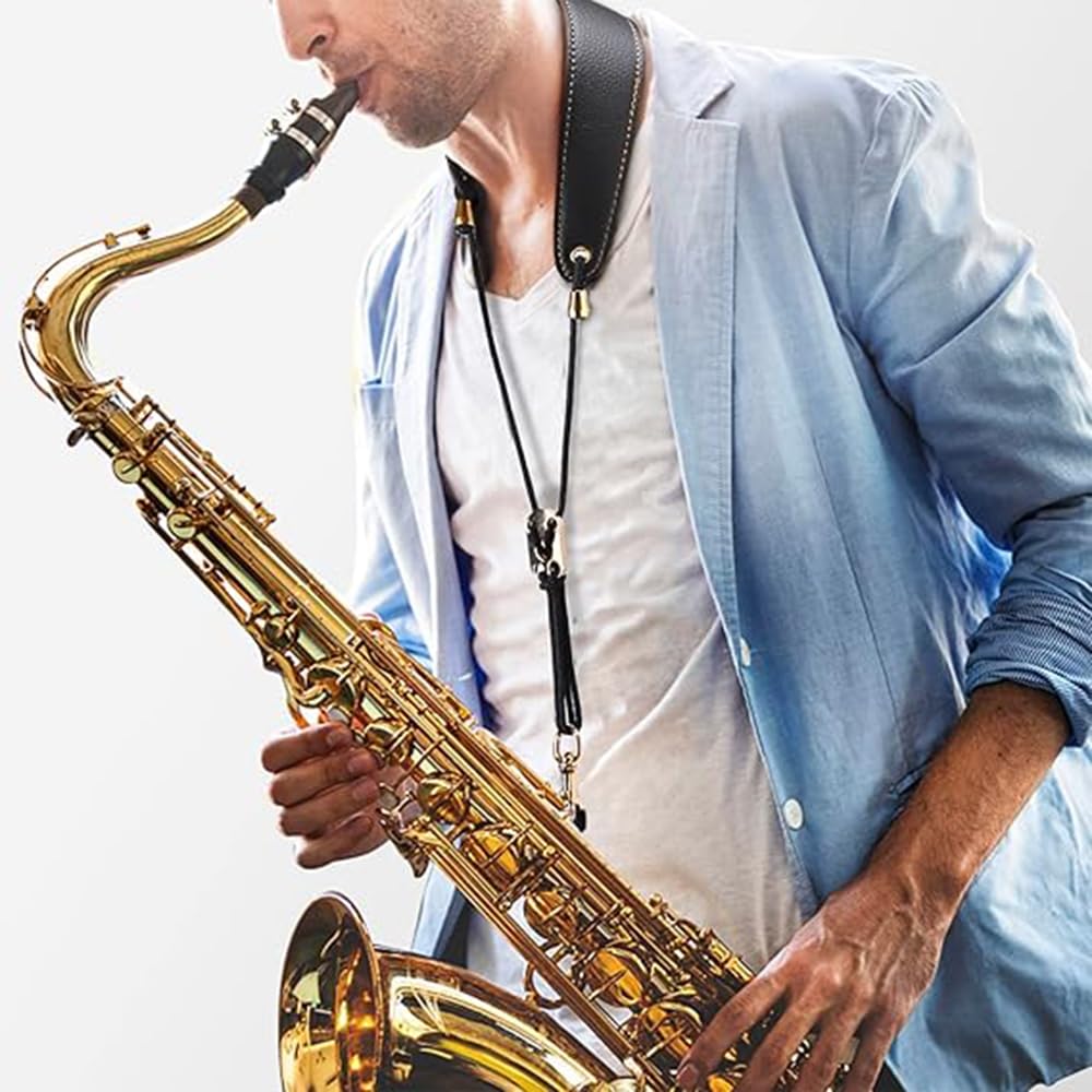 Phyxiul Saxophone Strap Neck Strap Freely Adjustable Metal Hook Prevents Falling Off Does Not Damage Instrument Ergonomic Fatigue Dispersion Reduces