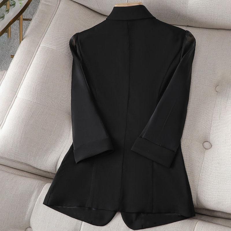 Costum roz Jachetă de costum subțire pentru femei cu mâneci trei sferturi Costum simplu casual de vară