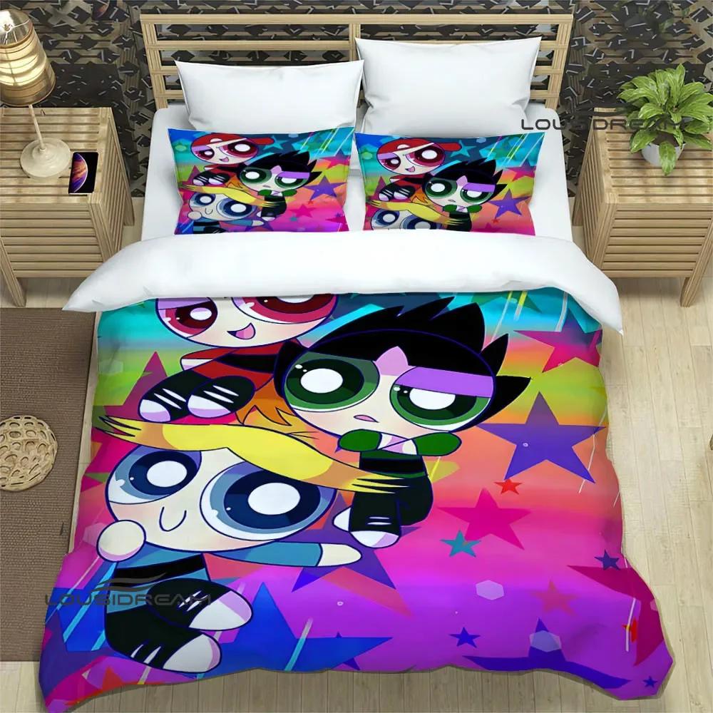 3D P-Powerpuff-Girls Cartoon Bedding Sets Exquisite Bed Supplies Set Duvet Cover Comforter Set Bedding Set Luxury Birthday Gift