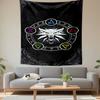 Wolf Emblem with Elemental Symbols Patterned Tapestry Decorative Wall Hanging, Home Bedroom Living Room Decor