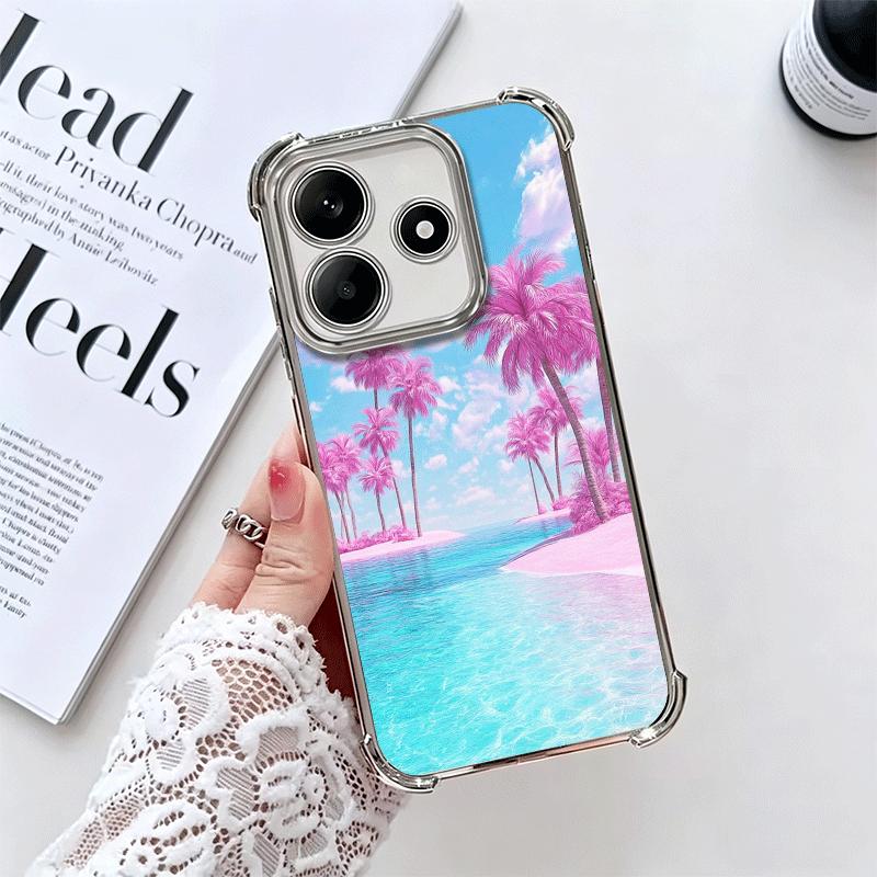 

Pink Sunset Beach Dreamy Scenery Soft Phone Case For Xiaomi Redmi Note 14 15 Pro Plus 13 12 11S 11T 5G 10 9S 9 Plating Anti-Fall Redmi Note 12 4G