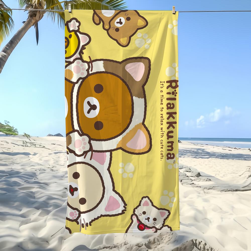 R-rilakkumas-es Towel Textile Bathrobe Beach Quick-Drying Lightweight Cute Portable Camping Swim Pool Cartoon Travel