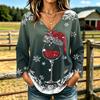 Women's Casual V-Neck Long Sleeve T-Shirt with Christmas Print, Relaxed Fit Holiday Top for Fall and Winter