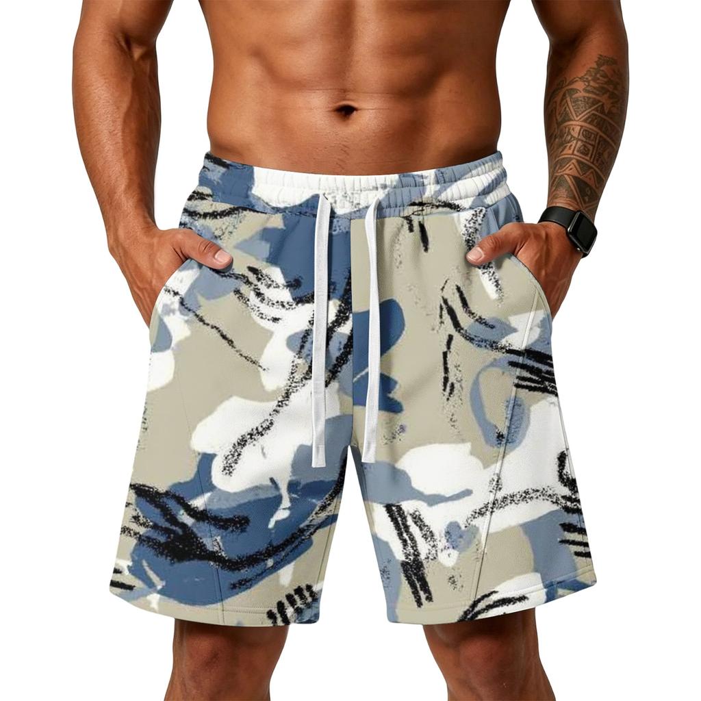 Herren Locker geschnittene Camouflage-Print Sport-Trainings-Fitnessstudio Strandshorts mit Kordelzug-Taille und Seitentaschen für Alltagsaktivitäten