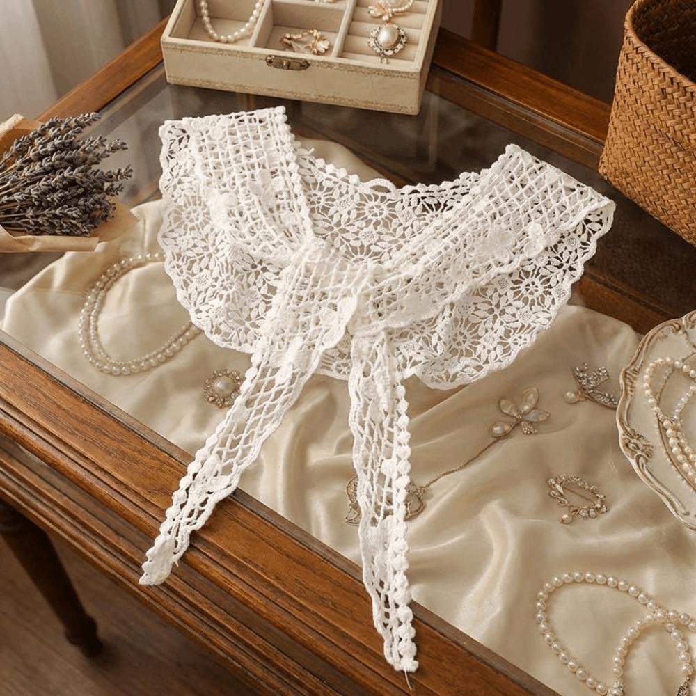 Solid Color Hollow-out Shawl Elegant Small Shawl Artistic Design Lace Shawl  Female Fashion